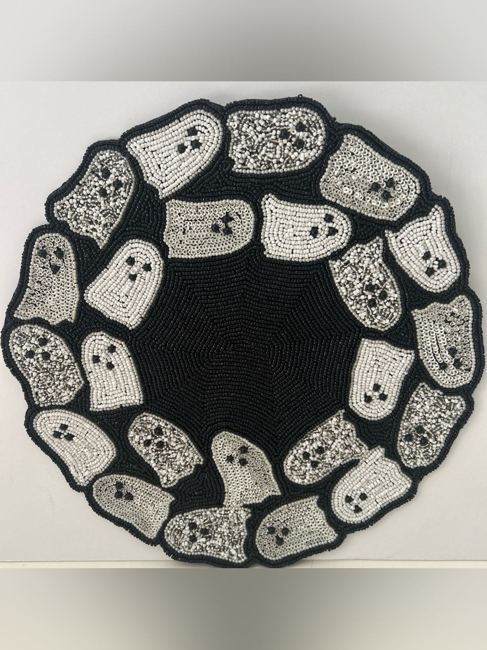 Rachel Zoe Halloween Beaded Black and White Ghosts Palcemat